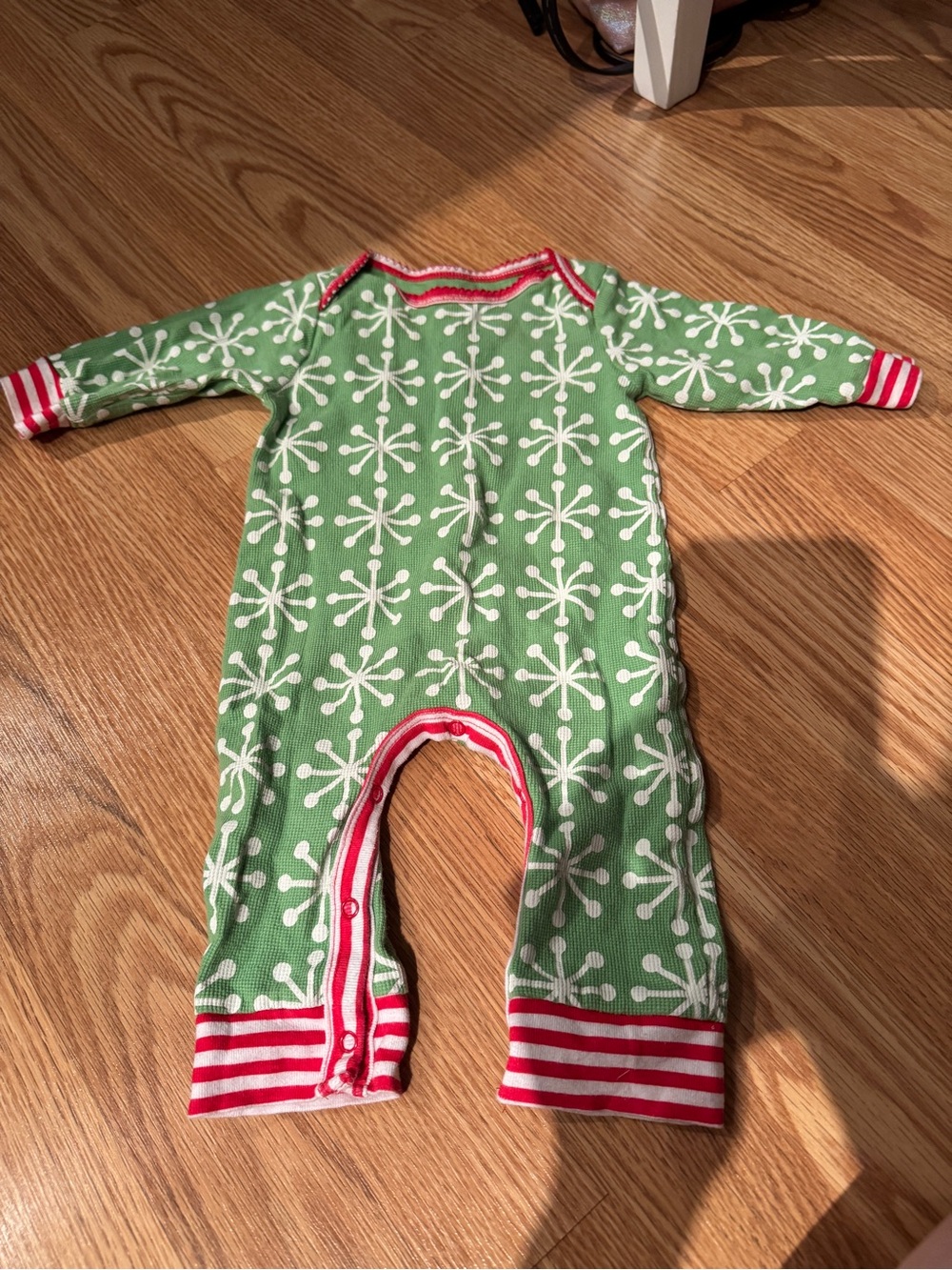 Gerber Green Snowflake-Print One-Piece with Red Trim
